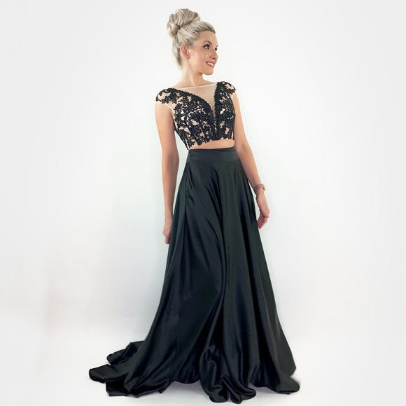 Black Lace Aline Prom Pageant Dress - Picture 7 of 8